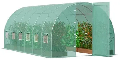 Obrázek produktu pro Skleník Tunel Skleník Chladicí rám Rajčatový skleník - 590x295x225 cm - Zelený zahradní skleník pro robustní pěstování - Ideální pro ovoce a zeleninu