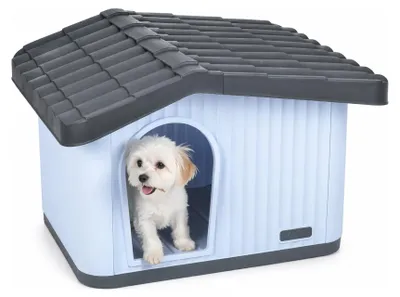 Image de VOUNOT® : Maison pour chats et cabane pour chiens, toit incliné, dimensions 60 x 51 x 41 cm, blanc/gris