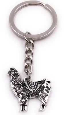 Produktbild von Onwomania Schlüsselanhänger Lama Kamel Tier mit Decke antik Muster silber Anhänger Keychain