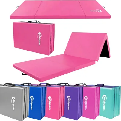Image de Tapis de gymnastique - Tapis de sol pour la gymnastique - Pour l'entraînement à domicile - Épaisseur : 5 cm - Dimensions : 180 x 60 cm - Rose et noir