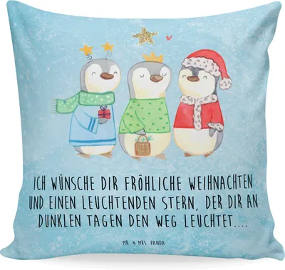 Produktbild von Mr. & Mrs. Panda kissen für sofa Winterzeit Heilige drei Könige - Eisblau - Geschenk, Dekokissen, Wintermotiv, Weihnachtstage, Polster, Heiligabend, Weihnachtsmann, 40x40
