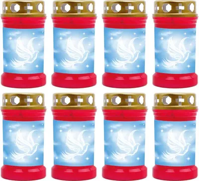 Produktbild von Grabkerze Rot 8er Pack, Brenndauer: 40 Stunden ( je Kerze ), Motiv: Taube