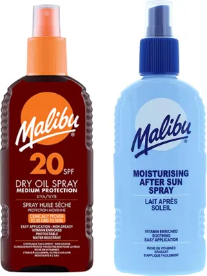 Productafbeelding van Malibu SPF20 zonnebrandolie 200 ml + aftersun spray 200 ml Bruiningsset