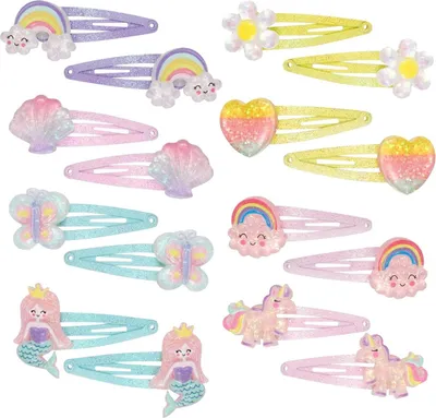 Produktbild von Glitzer Haarspangen Mädchen Kinder Unicorn Meerjungfrau Blumen Herzen