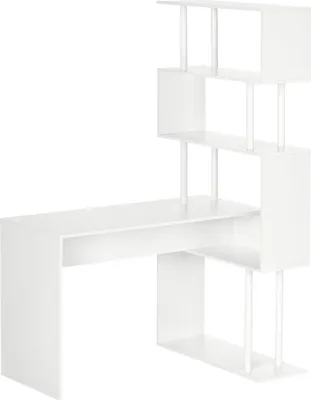 Image de HOMCOM Bureau d'angle avec étagères de rangement Bureau Informatique Design Contemporain en Forme de L étagères en Bois 120 x 80 x 176 cm Blanc