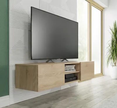 Produktbild von TV Lowboard / Sideboard 140 cm breit Hängeschrank Fernsehschrank TV Kommode mit 2 Türen und offenem Fach Sonoma Eiche