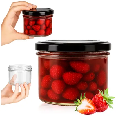 Zdjęcie produktu dla SuperButelki - Słoik szklany 235 ml z zakrętką fi 82 mm, zestaw 0,235 l wieczko, na przetwory, kiszonki, komplet nakrętka i 0,235l słoik + E-BOOK