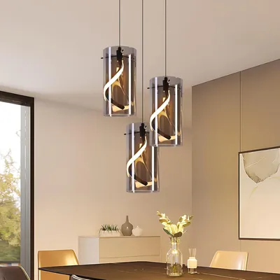 Produktbild von ZMH LED Pendelleuchte Esstisch Hängelampe Hängeleuchte Glas 3 Flammig 33W Rund Rauchgrau Pendellampe Esstischlampe Höhenverstellbar 3000K Flurlampe