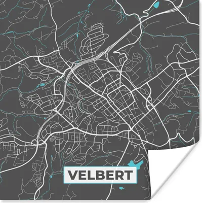 Produktbild von MuchoWow® Poster Blau - Deutschland - Karte - Stadtplan - Velbert 75x75 cm - Wand Dekoration