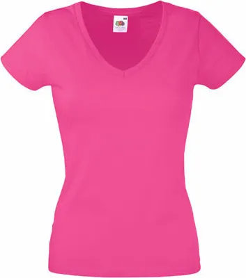 Produktbild von Fruit of the Loom - Lady-Fit Valueweight V-Neck T - Fuchsia - M