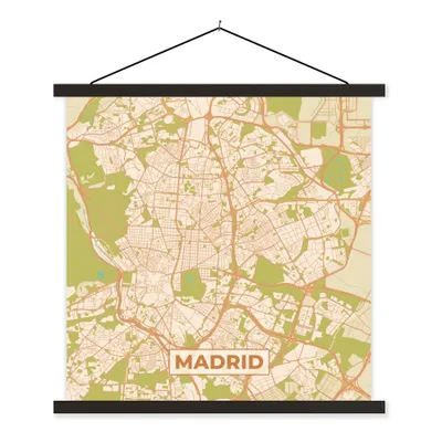 Produktbild von MuchoWow® Textilposter Madrid - Stadtplan - Karte - Vintage 90x90 cm mit schwarzem Rahmen - Magnetisches