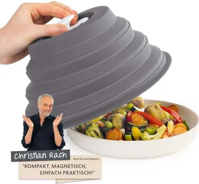 Produktbild von KitchBo Faltbare Mikrowellenhaube mit Magnet zur einfachen Verstauung in der Mikrowelle | Christian Rach sagt: Kompakt, magnetisch, einfach praktisch [Silikon, BPA frei)