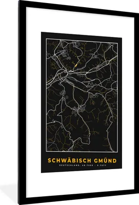 Produktbild von MuchoWow® Gerahmtes Poster Gold - Deutschland - Karte - Stadtplan - Schwäbisch Gmünd 60x90 cm - Poster mit Schwarzem Bilderrahmen Wandposter Rahmen Foto Bilder - Dekoration - Wandposter Wohnzimmer - Hochwertig