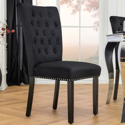 Produktbild von riess-ambiente Chesterfield Stuhl CASTLE schwarz Samt Gummiholz Ziernieten