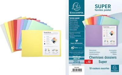 A product shot of colored folders and their packaging.
