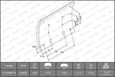 Produktbild von FERODO Bremsbelagsatz Trommelbremse K19488.0-F3660 passend für MERCEDES-BENZ ZETROS 17,7mm 223mm 9,234kg