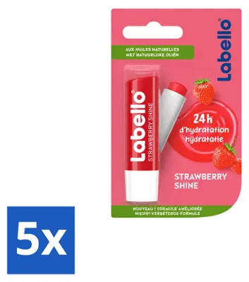 Productafbeelding van 5 x Labello Fruity Shine Aardbeien Lippenbalsem - Voordeelverpakking - 5 stuks