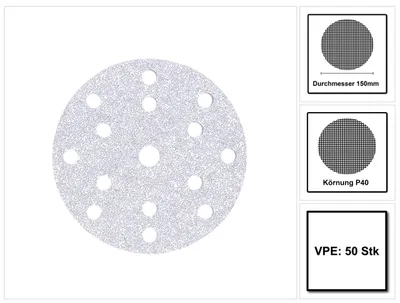 Produktbild von Mirka BASECUT Schleifscheiben 150 mm P40 50 Stk. ( 2261105040 ) Grip 15 Loch