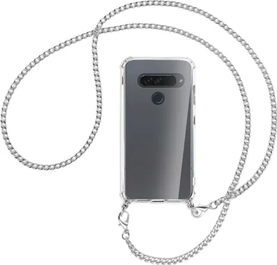 Produktbild von Handykette Backcover-Schutzhülle mit Band (Metall silberfarben) für LG G8S ThinQ - silberfarbene Kette