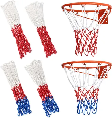 Imagen del producto de Red de baloncesto para exteriores, juego de 4 unidades, con 12 aros, fabricada en poliéster, de tamaño pequeño, red de repuesto para cestos estándar