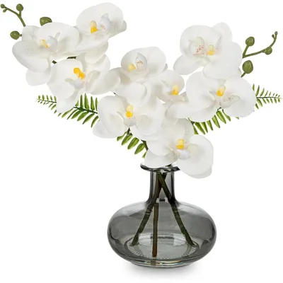 Obrázek produktu pro Umělá orchidej Phalaenopsis, dekorativní květina, bílá, výška 16 cm