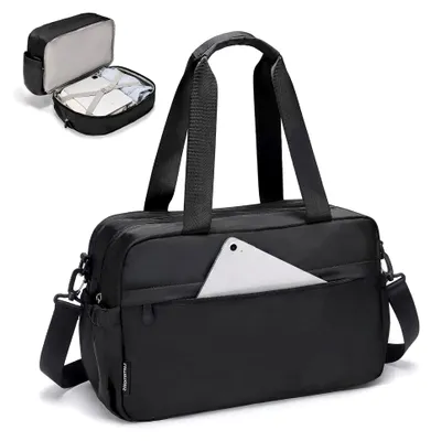 Produktbild von Große Reisetasche für Damen und Herren mit erweiterbarem Fach, Handgepäck für Flugreisen, wasserabweisend, Weekender mit Nassfach und Koffergurt für Gym und Reisen (Schwarz)