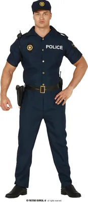 Obrázek produktu pro Policejní karnevalové oblečení Klasický kostým Čepice Pásek Modrá uniforma Karneval Karnevalový doplněk, Velikost: 52 - 54 (L) Barva: modrá