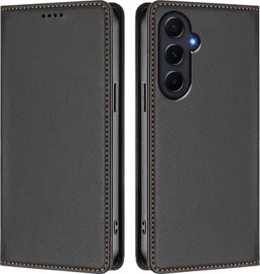 Produktbild von Handyhülle für Samsung Galaxy A55, Kunstleder Klapphülle Stoßfeste Magnetische Hülle mit Ständer Schwarz