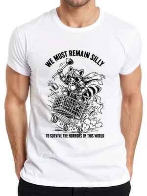 Produktbild von We Must Remain Silly Raccoon Ritter Einkaufswagen Trash Panda Fun Herren T-Shirt, Weiß, XXL