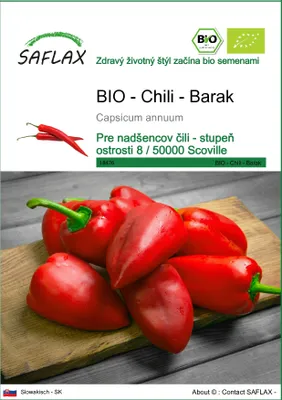 Obrázok produktu pre SAFLAX - BIO - Chili - Barak - Capsicum annuum - 15 Semená