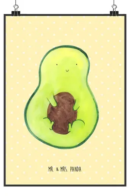 Produktbild von Mr. & Mrs. Panda Bild Avocado Kern DIN A4 - Gelb Pastell - Geschenk, Plakat, Pflanze, wanddeko, drucke, Spruch Leben, Wandbild, Posterdruck, Avocadokern