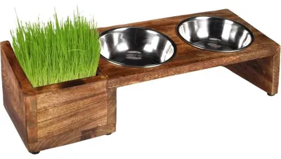 Produktbild von Futter- und Wassernapf mit Holzständer 42 cm für Katzen