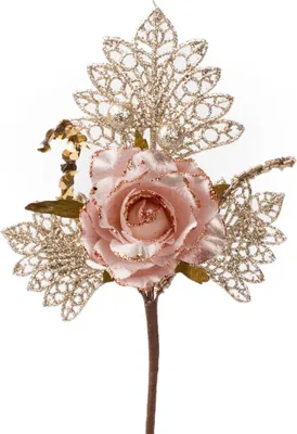 Produktbild von Weihnachtszweig, mit Rose, Roségold, 26 cm