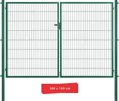 Produktbild von Arvotec Gartentor BxH 300x160 cm mit Schließzylinder und Zaunanschluss Moosgrün Gitterzauntor Stabmattentor Doppeltor Doppelstabmattentor Gartentür