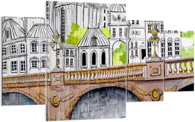 Produktbild von Bild auf Leinwand - Leinwandbild - Frankreich brücke zeichnung - 160x90cm - Wand Bild - Wanddeko - Leinwanddruck - Bilder - Kunstdruck - Wanddekoration - Leinwand bilder - Wandkunst - DL160x90-2826