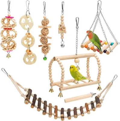 Produktbild von 8x Haustier Vogel Papagei Sittich Wellensittich Hängematte Schaukel Spielzeug Set