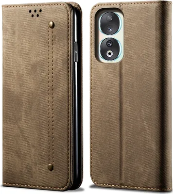 Obrázek produktu pro Pouzdro Honor 90, kožené flipové pouzdro typu kniha se stojánkem pro Honor 90 Khaki