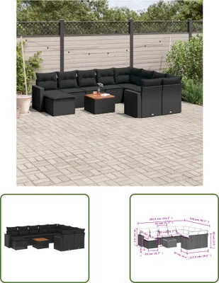 Produktbild von The Living Store 11-tlg. Garten-Sofagarnitur mit Kissen Schwarz Poly Rattan