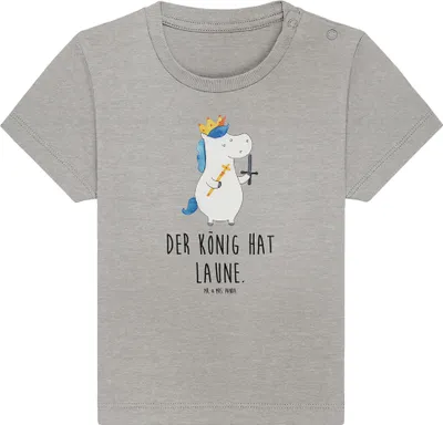 Produktbild von Mr. & Mrs. Panda Babyshirt Einhorn König mit Schwert 12. - 18. Monat - Heather Grey - Geschenk, Einhörner,  Baby T-Shirt, Baumwolle Shirt, Jerseyshirt, Mittelalter