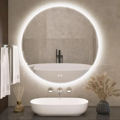 Image de Miroir de salle de bain rond, LED, 80 cm, antibuée, gradable, IP44