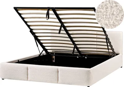 Produktbild von BELIANI Bett mit Bettkasten Cremeweiß Bouclé Gepolstert 160 x 200 cm Lattenrost Hochklappbar Hohes Kopfteil Modern Schlafzimmer Möbel Ausstattung