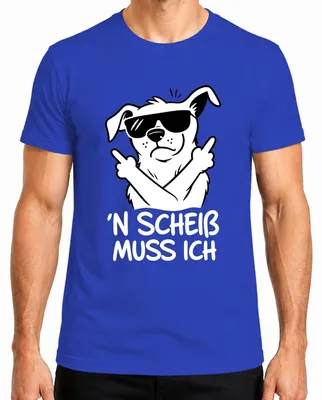 Productafbeelding van "N Scheiß" heren T-shirt met een afbeelding van een middelvinger, sarcastische en ironische opdruk, blauw, maat XL