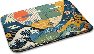 Produktbild von Teppich Wohnzimmer Schlafzimmer Modern - 75 cm x 45 cm - Wellen Japanische Kunst