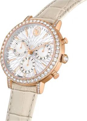 Image de Swarovski Matrix Tennis Chrono Uhr, Schweizer Produktion, Lederarmband, Beige, Roségoldfarbenes Finish MATRIX CHRONO:LS TAUPE/WHT/PRO 5702849
