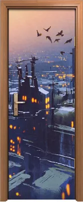 Produktbild von Türposter 70x200 cm Türaufkleber Türtapete Türfolie Klebefolie Malerei Stadt in der Winterlandschaft