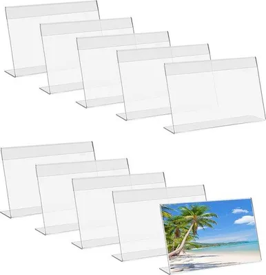 Produktbild von Unyqoos® 10er-Set A6 Tischaufsteller (L-Stand), Acryl, 15 x 10 cm, schräger Queraufsteller, transparent