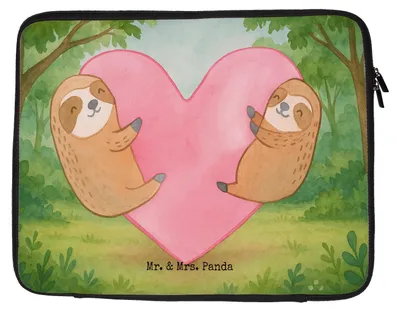 Produktbild von Mr. & Mrs. Panda Notebook Case Faultiere Herz Design 27 x 36 cm - Weiß - Geschenk, Hochzeitstag, Hülle Laptop, für Frauen, Valentinstag, Männer, Tasche, Notebooktasche
