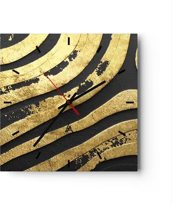 Produktbild von Wanduhr - Quadrat - Glasuhr - Abstraktion dreidimensional Gold - 40x40cm - Schleichendes Uhrwerk - Lautlos - zum Aufhängen bereit - Dekoration Modern - Wanddekoration aus Glas - C3AC40x40-4461