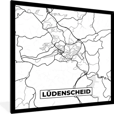 Produktbild von MuchoWow® Gerahmtes Poster Lüdenscheid - Karte - Stadtplan 40x40 cm - Poster mit Schwarzem Bilderrahmen Wandposter Rahmen Foto Bilder - Mit Rahmen - Wanddekoration Schlafzimmer