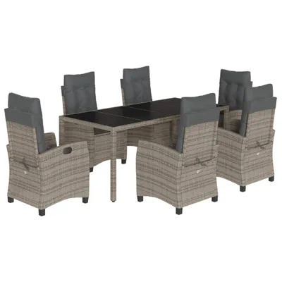 Obrázok produktu pre vidaXL 7-dielna záhradná jedálenská súprava s vankúšmi Grey Poly Rattan